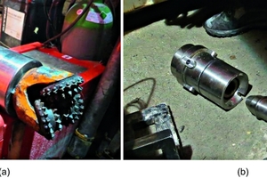  10	Lost drill bit (a) and parts of the release mechanism (b) 