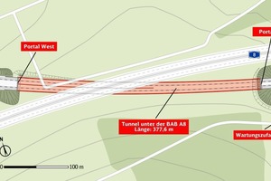  2	Lageplan des Tunnels unter der Bundesautobahn A8 