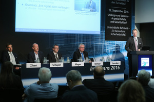  Rund um Mobilität und Tunnelbau geht es beim „International Tunnel Forum“ im Rahmen der InnoTrans (Das Foto zeigt die Veranstaltung in 2016). Die aktuellen Themen der Diskussionsrunden am 19. und 20. September lauten „Langfristige Ziele im Tunnelbau: Investitionsstrategien für Neubau und Erneuerung“ sowie „Aktuelle Herausforderungen im Tunnelbau und Tunnelbetrieb“ 