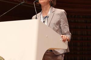  <div class="bildtext_en">Valentina Kumpusch (picture) and Guido Biaggio (both FEDRO) gave a project overview of the Gotthard Road Tunnel’s second tube</div> 