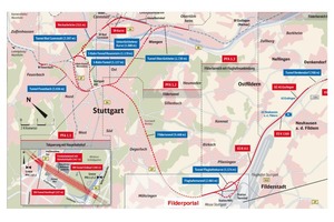  	Filder Tunnel and the tunnels leading to Ober-/Untertürkheim, layout 