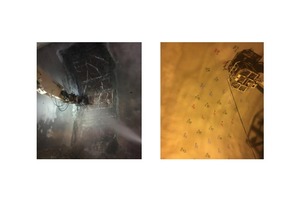  	Sealing structures; on the left: cutting of rock for shotcrete ring installation, on the right: drill holes for acrylate gel injections 