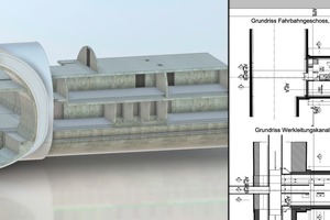  2	3D- und 2D-Ansichten vom Tunnel und von der Zentrale 