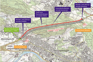  1	Überblick 3. Röhre Gubristtunnel. Karte reproduziert mit Bewilligung von swisstopo (BA180188)  