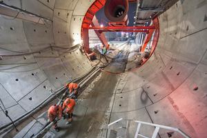  Initially about two-thirds of the tunnel tubes were excavated in EPB mode. On the last third of the drive the open single-shield mode was used through hard rock 