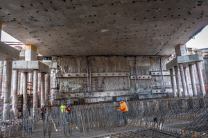  Steel fixers fixing the reinforcement for the future rail tunnel under the 15 000 tonne railway directorate 