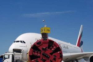  A Herrenknecht AVN machine excavated three drives of a new  stormwater drainage tunnel under the taxiway of Dubai International Airport without affecting flight operations 