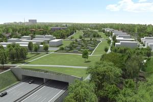  A7 Altona Tunnel in Hamburg: noise protection tunnel covered with allotments, greenery and parks 