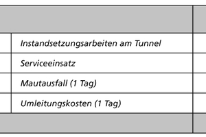  Table 3: Costs due to a fire in a tunnel with WM FFFS 