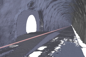  5	View into the tunnel outline meshed with triangles and marking of the lower cutting edge (red line) 