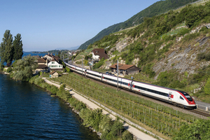  1 	An intercity train passing through Ligerz (eastern portal area) 