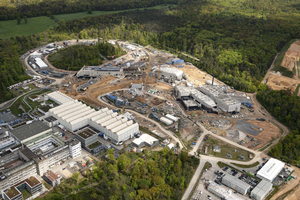  	Baustelle des zukünftigen Teilchenbeschleunigers FAIR am GSI Helmholtzzentrum für Schwerionenforschung in Darmstadt aus der Luft 