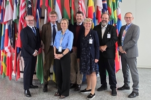  From left: Gerald Nieder-Westermann, IAEA waste disposal specialist; Andrea Pigorini, ITA president; Karina Lange, IAEA scientific secretary for the underground research facilities network, Daniel Garbutt, ITA representative; Helen Roth, ITA executive director; Arnold Dix, ITA past president and chair of the ITA special interest group; Stefan Joerg Mayer, IAEA team lead radioactive waste disposal 
