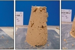  8 Slump results of soil C with HDLS = 0 % and FIR = 0 % (1), HDLS = 30 % and FIR = 0 % (2), HDLS = 30 % and FIR = 30 % (3) 