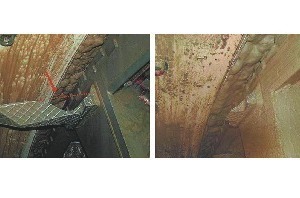  <div class="bildtext_en">Excavation chamber with compressed air access with the slurry half-lowered: left: cleaning arm with deep indentation. Right: removal of the outer cleaning arms</div> 