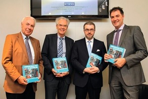  Book presentation at the InnoTrans 2012 ( from left to right: Prof. Günter Girnau, honorary board member of STUVA, Prof. Adolf Müller-Hellmann, head of the VDV-Förderkreis, Regierungsdirektor Marc Andor Lorenz, Federal Ministry for Transport, Building and Urban Affairs, Department UI 31, Dr.-Ing. Dirk Boenke, group manager for Transport and Environment, STUVA  