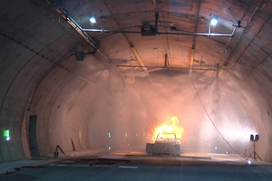  The fire extinguishing system being tested – foam is released 