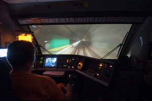  <div class="bildtext_en">Since early October 2015, the test operation phase in the Gotthard Base Tunnel has been in full swing. Numerous test runs have already been performed, with trains speeding at up to 275 kilometres per hour through the world’s longest rail tunnel |</div> 