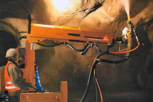  Remote-controlled spraying boom Sika-FM 407 for securing rock with shotcrete when tunnelling underground 