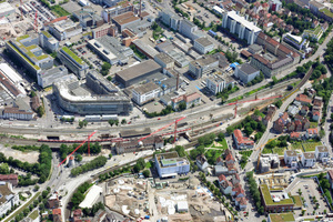  Baumaßnahmen am Bahnhof Feuerbach zur Einfädelung der Fernverkehrsstrecke in den Tunnel Feuerbach, der zum neuen Hauptbahnhof führen wird | 