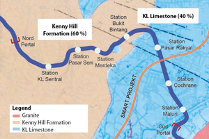  1	Geologischer Überblick für den unterirdischen Streckenabschnitt der „Blue Line“ von Sungai Buloh nach Kajang des Klang Valley MRT Projekts in Kuala Lumpur, Malaysia 