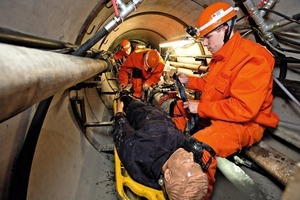  Rescue drill: the victim is placed on the stretcher 