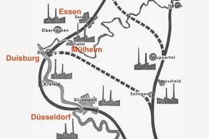  1 Die Schmitz-Scholl-Vision: Mögliche Trassen für zwischenstädtische unterirdische Verbindungen im Rhein-Ruhr-Raum 