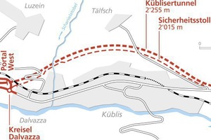  Die Streckenführung des Küblisertunnels mit parallelem Sicherheitsstollen | 