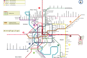  <div class="bildtext">Übersichtsplan des öffentlichen Personennahverkehrs in Bangkok, Thailand (bestehende und geplante Linien)</div> 