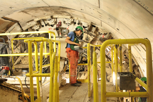  Workers placing the concrete dowels 