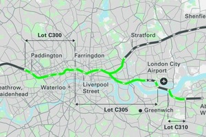  The current Crossrail tunnelling projects, highlighted in green  