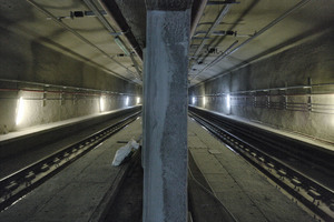  There are several connections between the 2 halves of the tube in each precast segment – view of one of the future tracks 