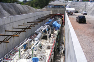  Open stretch of tunnel with the view over the back-up system of an EPB shield machine 