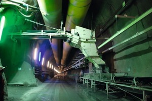  Cross conveyor drops the excavation material of the Eastern tube on to the continuous conveyor in the Western tube 