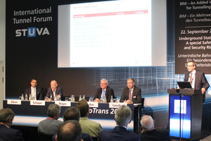  <div class="bildtext_en">The discussion partners at the STUVA International Tunnel Forum on BIM in Tunnelling (from the left): Dipl.-Ing. Marko Žibert, Dipl.-Ing. Dirk Schaper, Dipl.-Ing. (ETH) Heinz Ehrbar, Dr.-Ing. Roland Leucker and Dr.-Ing. Peter-Michael Mayer</div> 