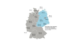  Längenmäßige Zuordnung der zum Jahreswechsel 2010/11 im Bau befindlichen Verkehrstunnelprojekte auf die Bundesländer (vgl. Tabelle 3); in Klammern jeweils die Anzahl der gemeldeten Verkehrstunnelprojekte 