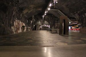  The entrance area of Gjøvik Olympic Cavern Hall – the world’s largest cavern hall for public use with a span of 61 m. The ice hockey stadium inside a mountain was built for the 1994 Winter Olympics (Lillehammer) 