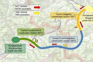  <div class="bildtext">2	Übersicht der  Bauloseinteilung und des Vortriebskonzepts des Neuen Semmering-Basistunnels</div> 