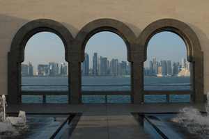  	Islamic Museum with a view of Doha West Bay 