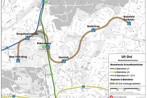  Provisional route alignment for the U5 East in Hamburg, following conclusion of the feasibility studies 