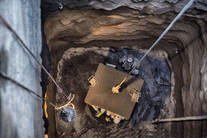  View of inspection cage and shaft floor 