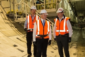  New Zealand Prime Minister John Key (center) visited the tunnel construction site in May 2014 