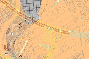  Site plan with access ramp and tunnels in yellow 