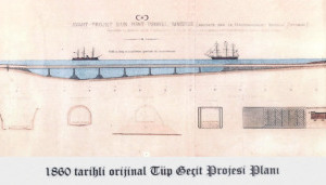  Historische Schnittzeichnung mit dem Entwurf eines submarinen Tunnelviadukts im Bosporus 