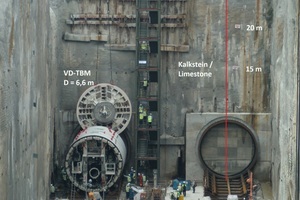  	Assembly of the first Variable Density TBM S-774 with an outside diameter of 6.6 m in the launching shaft at Cochcrane in Kuala Lumpur, Malaysia, in March 2013 