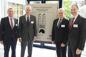  <div class="bildtext_en">The hosts of the 5<sup>th</sup> Munich Tunnelling Symposium (left to right): Univ.-Prof. Dr.-Ing. Conrad Boley, Univ.-Prof. Dr.-Ing. Jürgen Schwarz, Univ.-Prof. Dr.-Ing. Manfred Keuser (Universität der Bundeswehr München) and Dr.-Ing. Roland Leucker (STUVA Inc.) |</div> 
