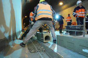  <div class="bildtext_en">Installing the drainage channel: the increased number of lateral slots ensures 1.5-fold acceptance of the emergency liquid as demanded by the project</div> 