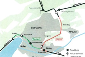  Projekt Umfahrung Biel unterteilt in Ost- und Westast  